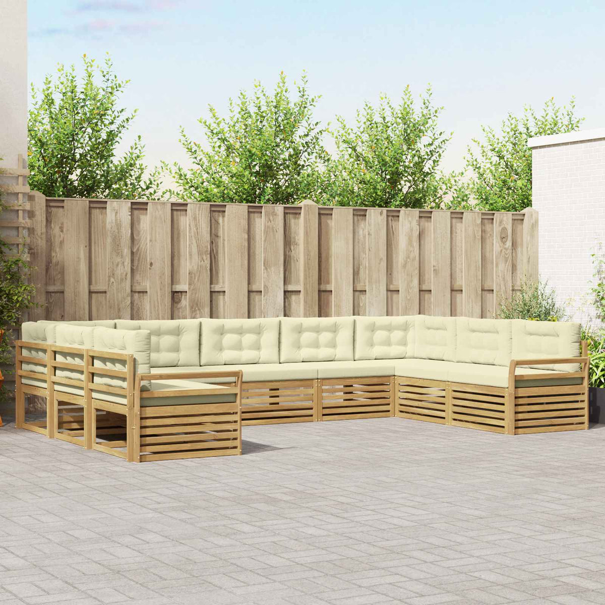 Buiten bankenset 9 pcs Wit en crèmekleurig Massief Acaciahout is nu te koop bij PeponiXL, paradijselijk wonen!