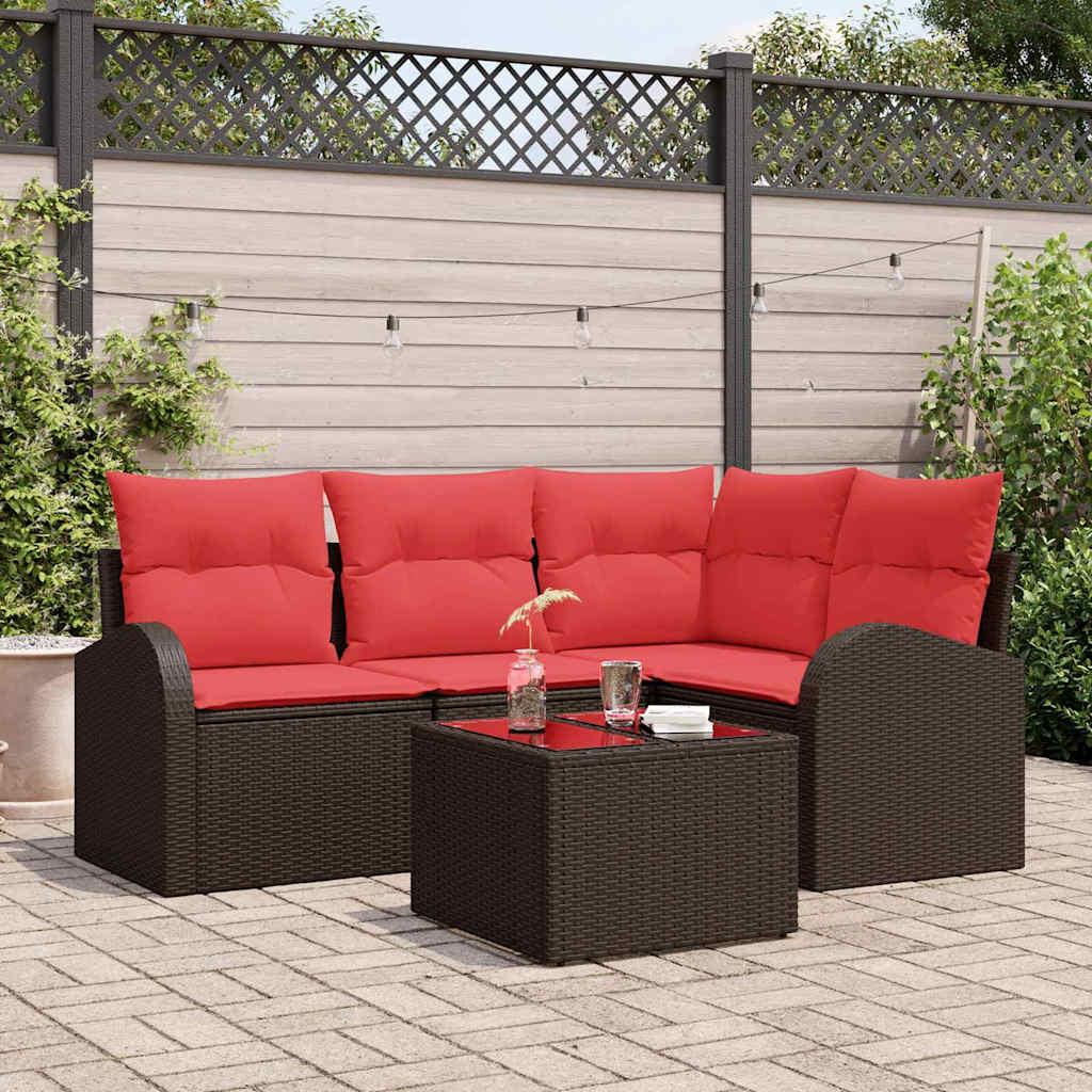 Tuin Sofa Set 5 pcs Bruin poly rattan is nu te koop bij PeponiXL, paradijselijk wonen!