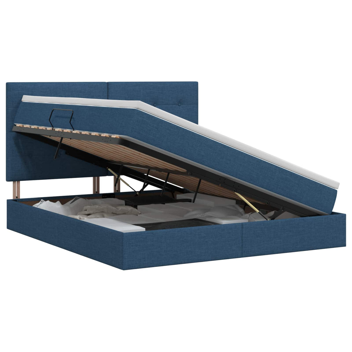 Opslag bed met matras met hoofdeinde Blauw 160 x 200 cm Stof is nu te koop bij PeponiXL, paradijselijk wonen!