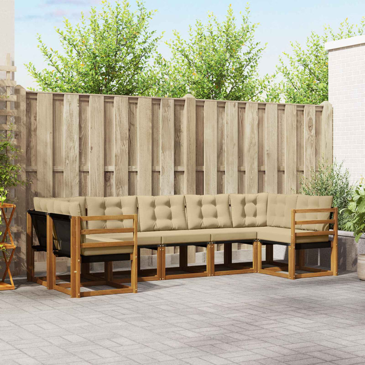 Buiten bankenset met kussen 7 pcs Natuurlijk en Beige is nu te koop bij PeponiXL, paradijselijk wonen!