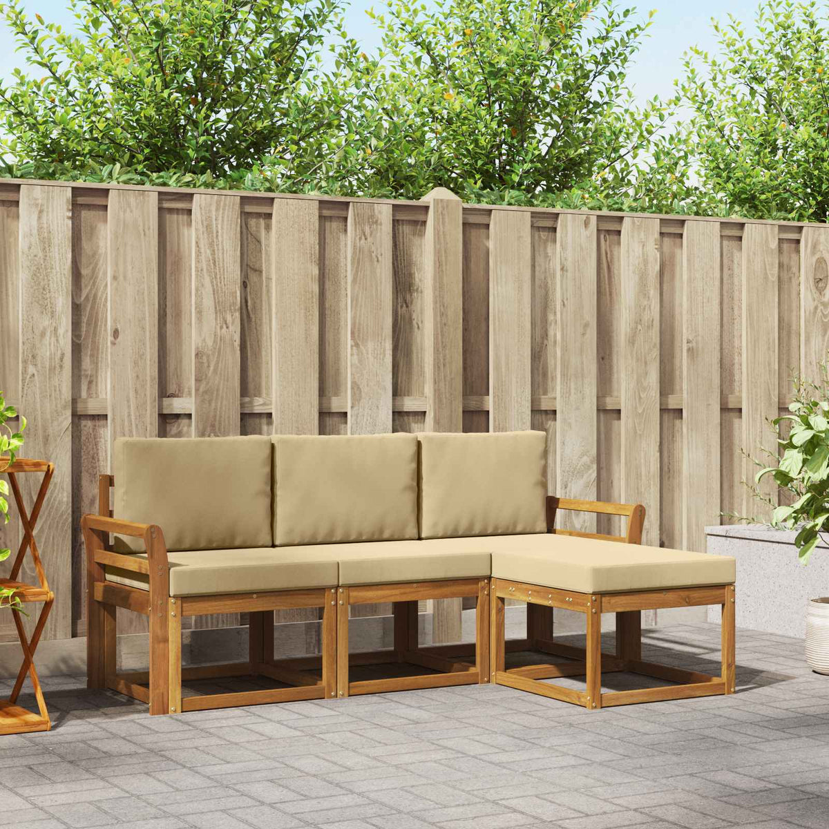 Buiten bankenset met kussen 4 pcs Natuurlijk en Beige is nu te koop bij PeponiXL, paradijselijk wonen!
