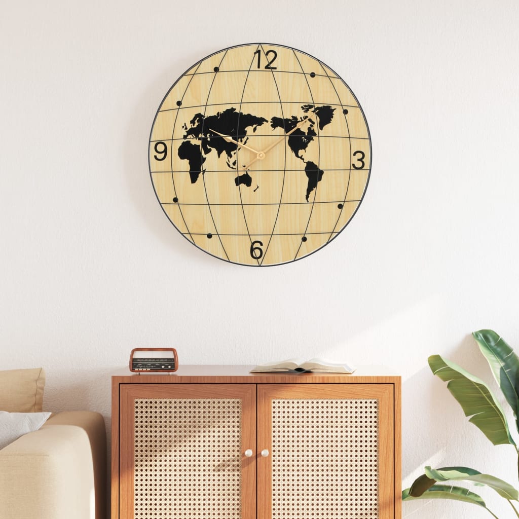 Wandklok Ø50 cm bewerkt hout geel en zwart is nu te koop bij PeponiXL, paradijselijk wonen!