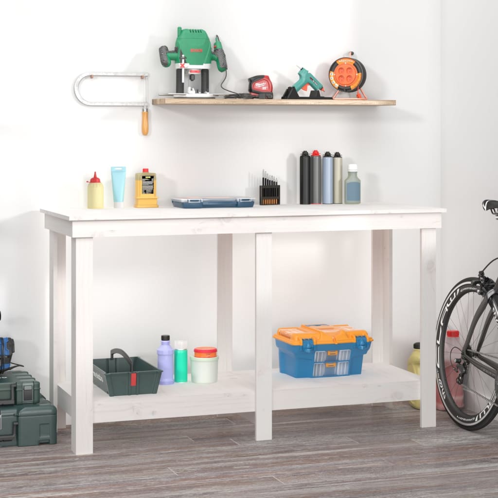 Werkbank 140x50x80 cm massief grenenhout wit is nu te koop bij PeponiXL, paradijselijk wonen!