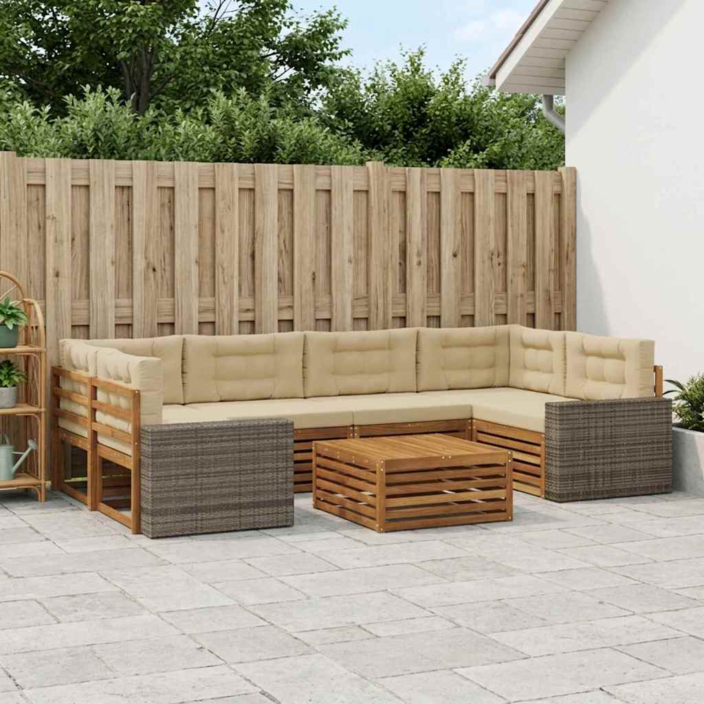 Buiten bankenset met kussen 7 pcs Natuurlijk en Beige Polyester is nu te koop bij PeponiXL, paradijselijk wonen!