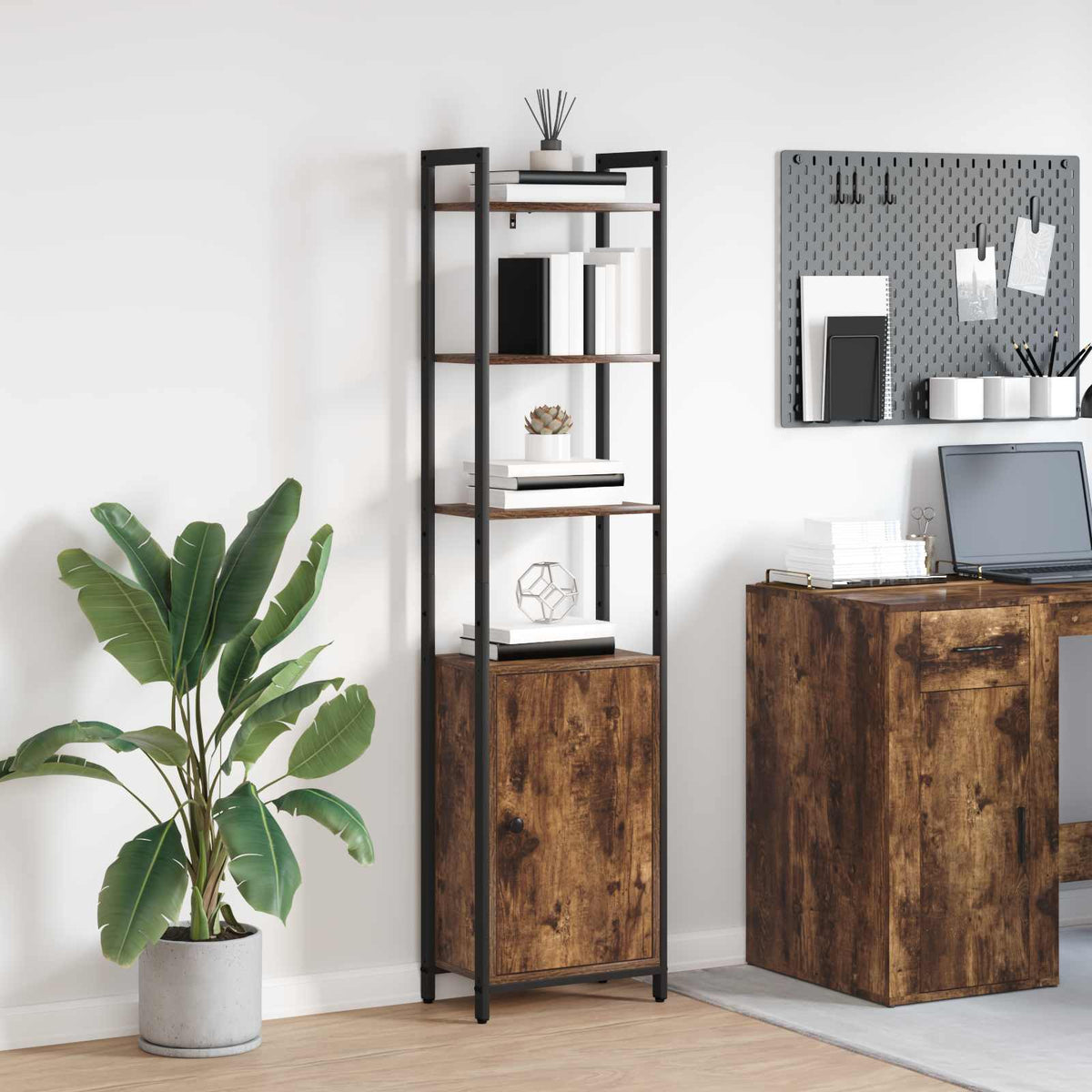 Boekenkast Gerookt eiken 40 x 24 x 161 cm Bewerkt hout is nu te koop bij PeponiXL, paradijselijk wonen!