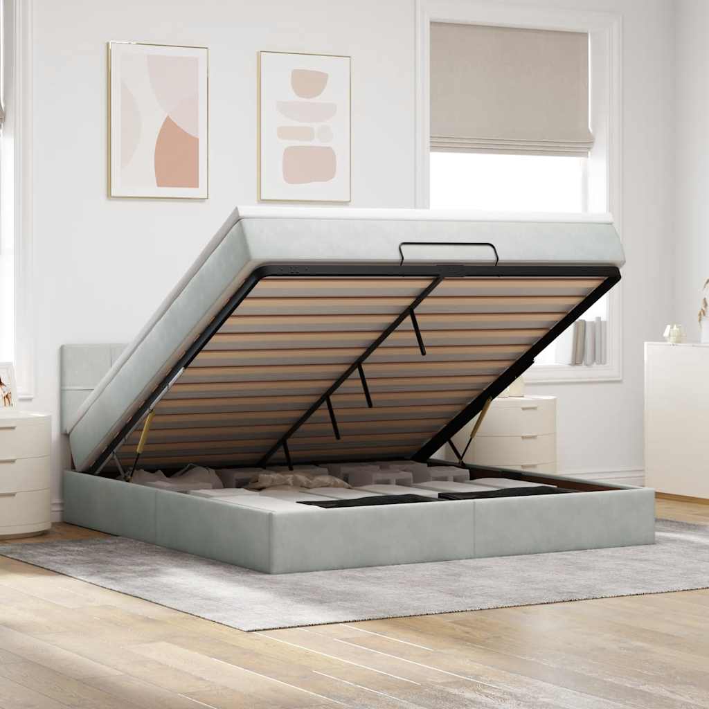 Ottoman bed met matras en LED's 160x200cm fluweel lichtgrijs is nu te koop bij PeponiXL, paradijselijk wonen!