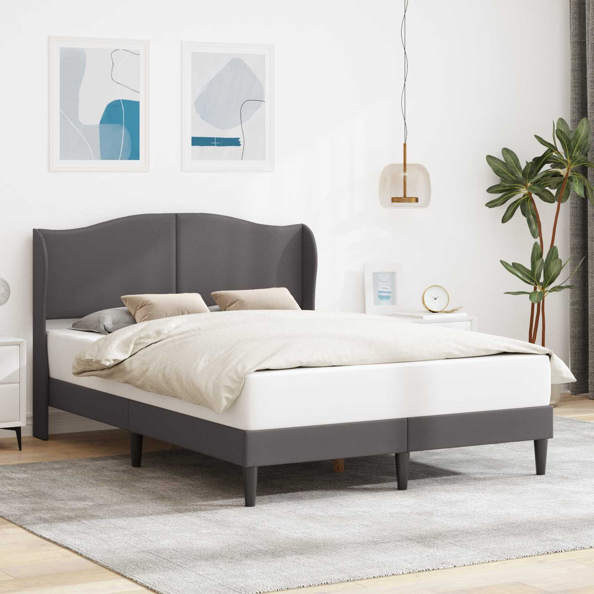 Bedframe met hoofdeinde Grijs 140 x 190 cm Kunstleer is nu te koop bij PeponiXL, paradijselijk wonen!