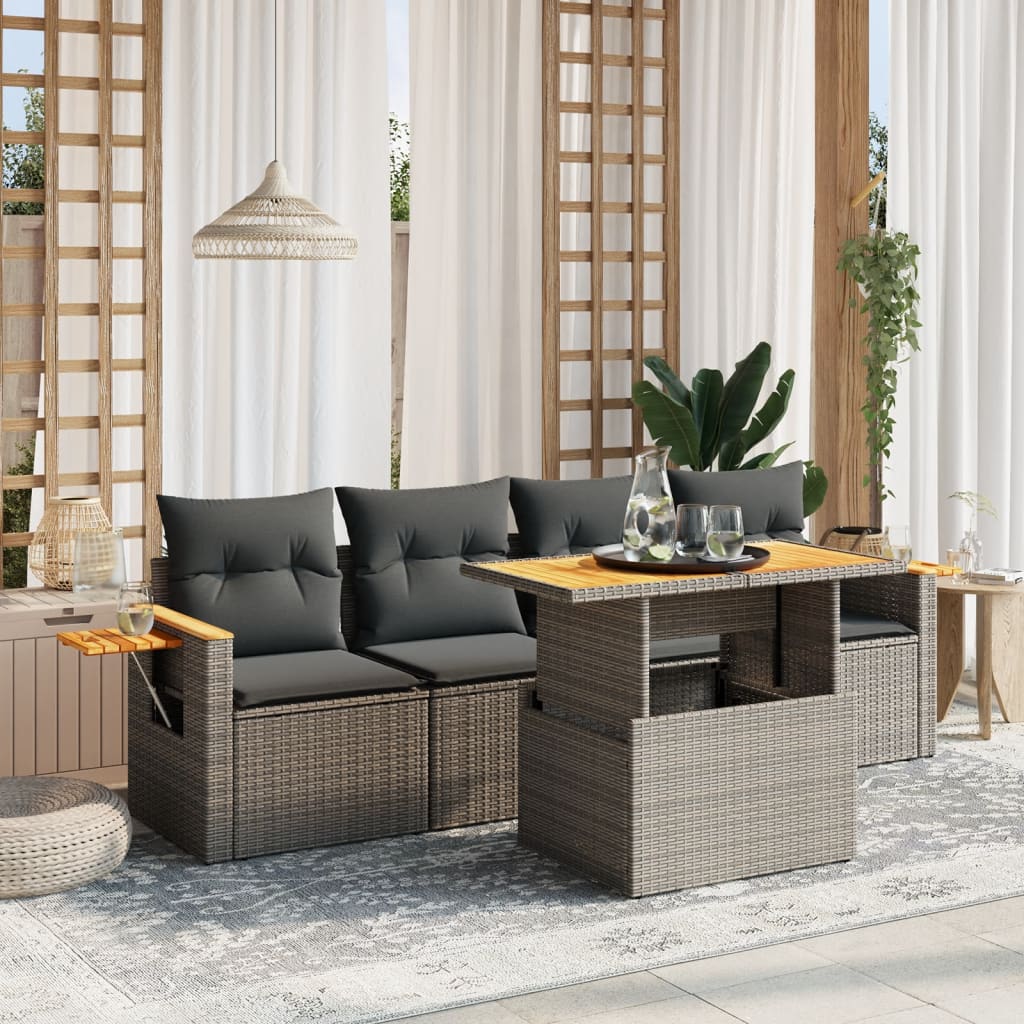 5-delige Loungeset met kussens poly rattan grijs is nu te koop bij PeponiXL, paradijselijk wonen!