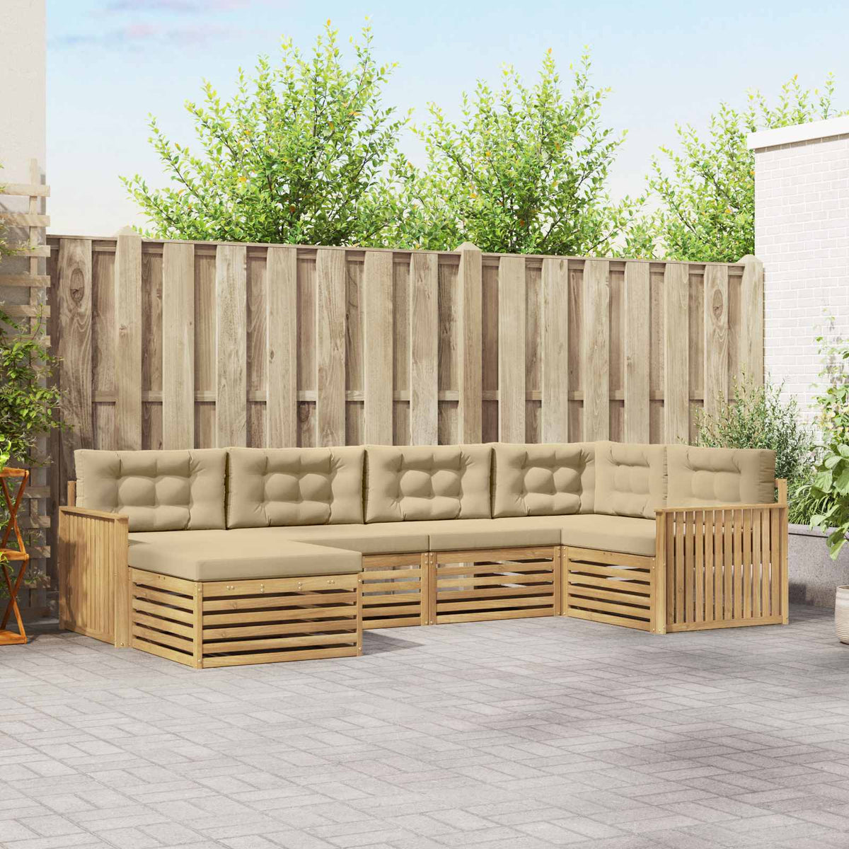 Buiten bankenset 6 pcs Wit en Beige 327 x 168,5 x 73 cm is nu te koop bij PeponiXL, paradijselijk wonen!