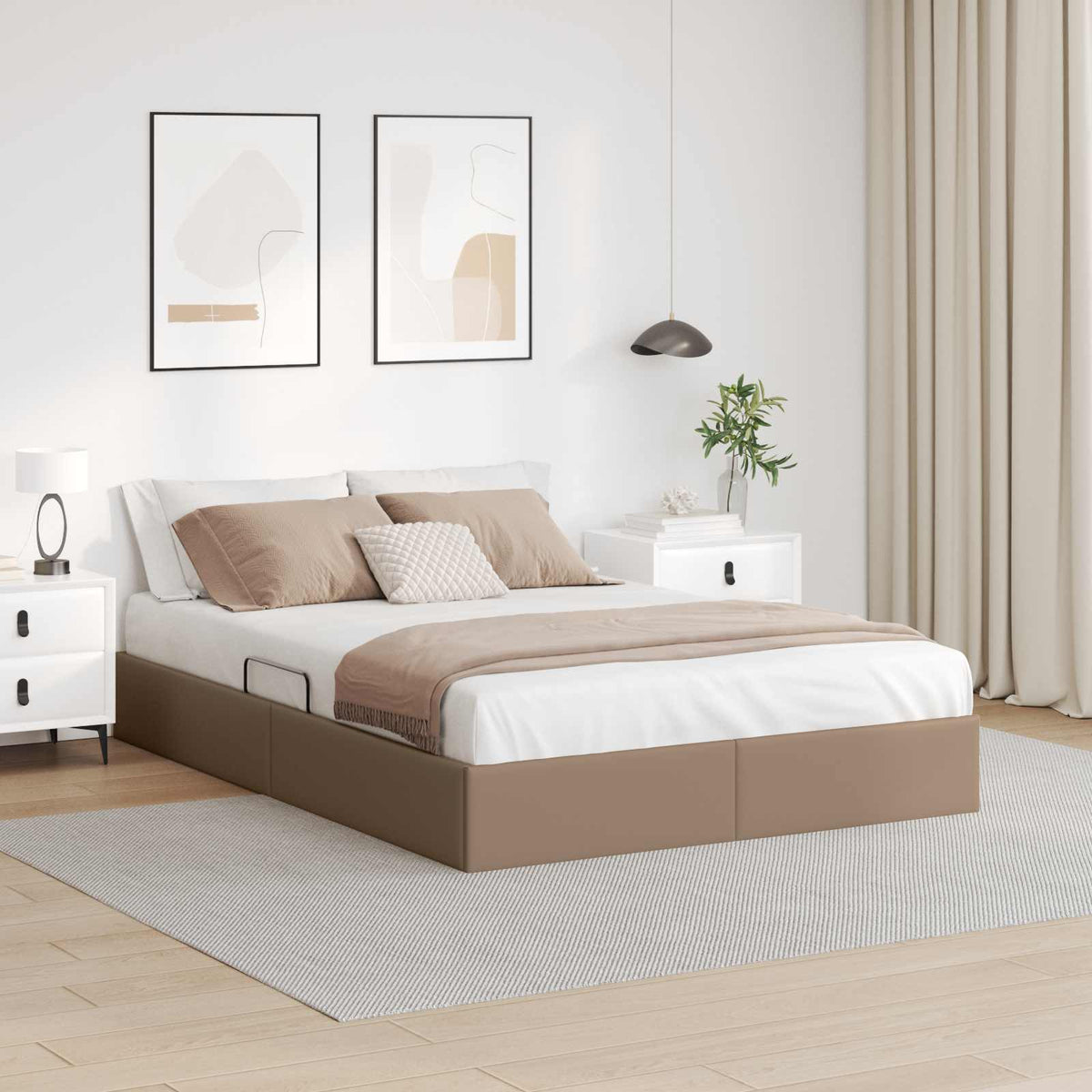 Ottoman Bedframe met opslag Cappuccino 140 x 200 cm Nep Leer is nu te koop bij PeponiXL, paradijselijk wonen!