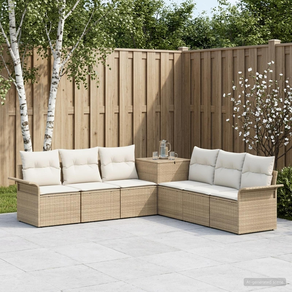 Bankstel 7 st Beige en Crème Wit Poly Rattan en Staal is nu te koop bij PeponiXL, paradijselijk wonen!