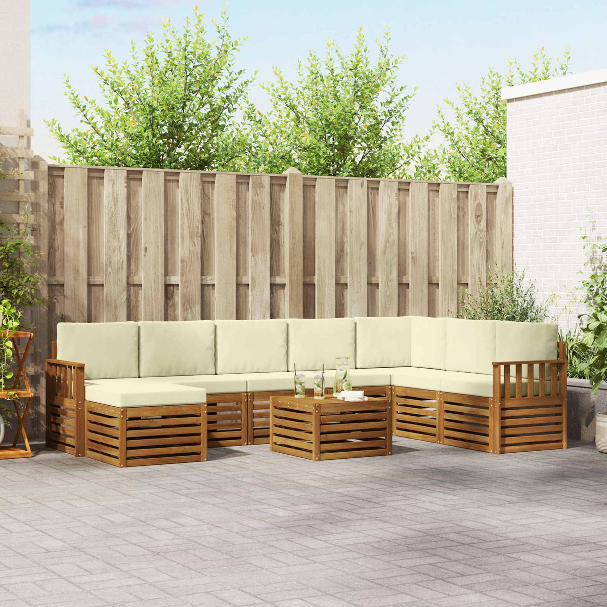 Buiten bankenset 9 pcs Natuurlijk en Crème Massief Acaciahout is nu te koop bij PeponiXL, paradijselijk wonen!