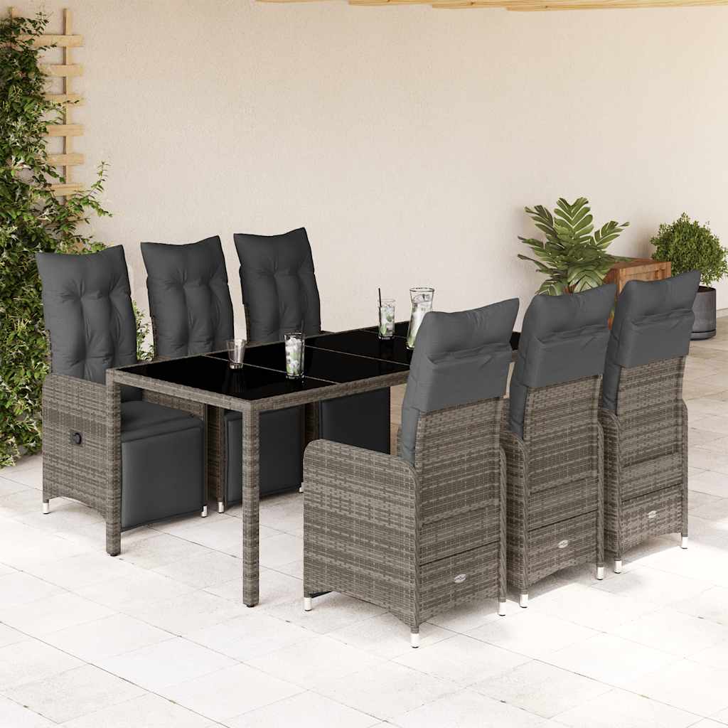 7-delige Bistroset met kussens poly rattan grijs is nu te koop bij PeponiXL, paradijselijk wonen!