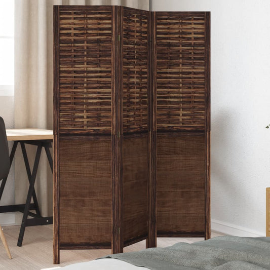 Kamerscherm met 3 panelen massief paulowniahout donkerbruin is nu te koop bij PeponiXL, paradijselijk wonen!