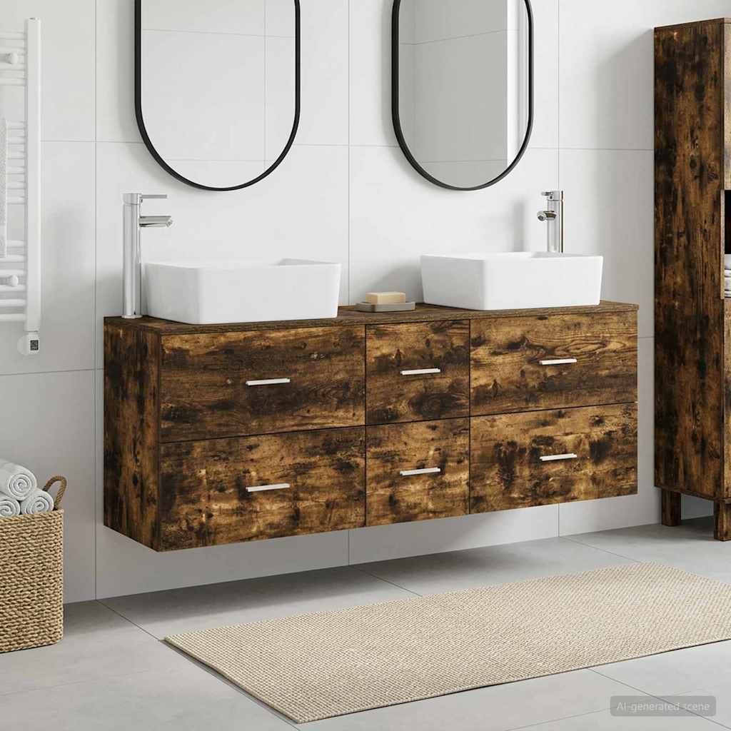 Badkamerkastenset 3 st Gerookt eiken 53 x 34,5 x 63 cm is nu te koop bij PeponiXL, paradijselijk wonen!