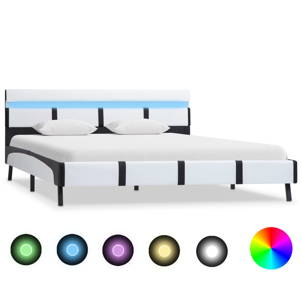 Bedframe met LED kunstleer wit 140x200 cm is nu te koop bij PeponiXL, paradijselijk wonen!