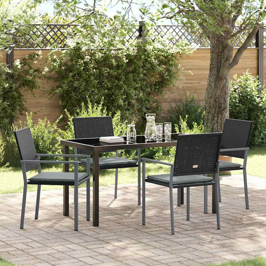 Tuin eettafelset 5 pcs Zwart en Licht Grijs PE Rattan is nu te koop bij PeponiXL, paradijselijk wonen!