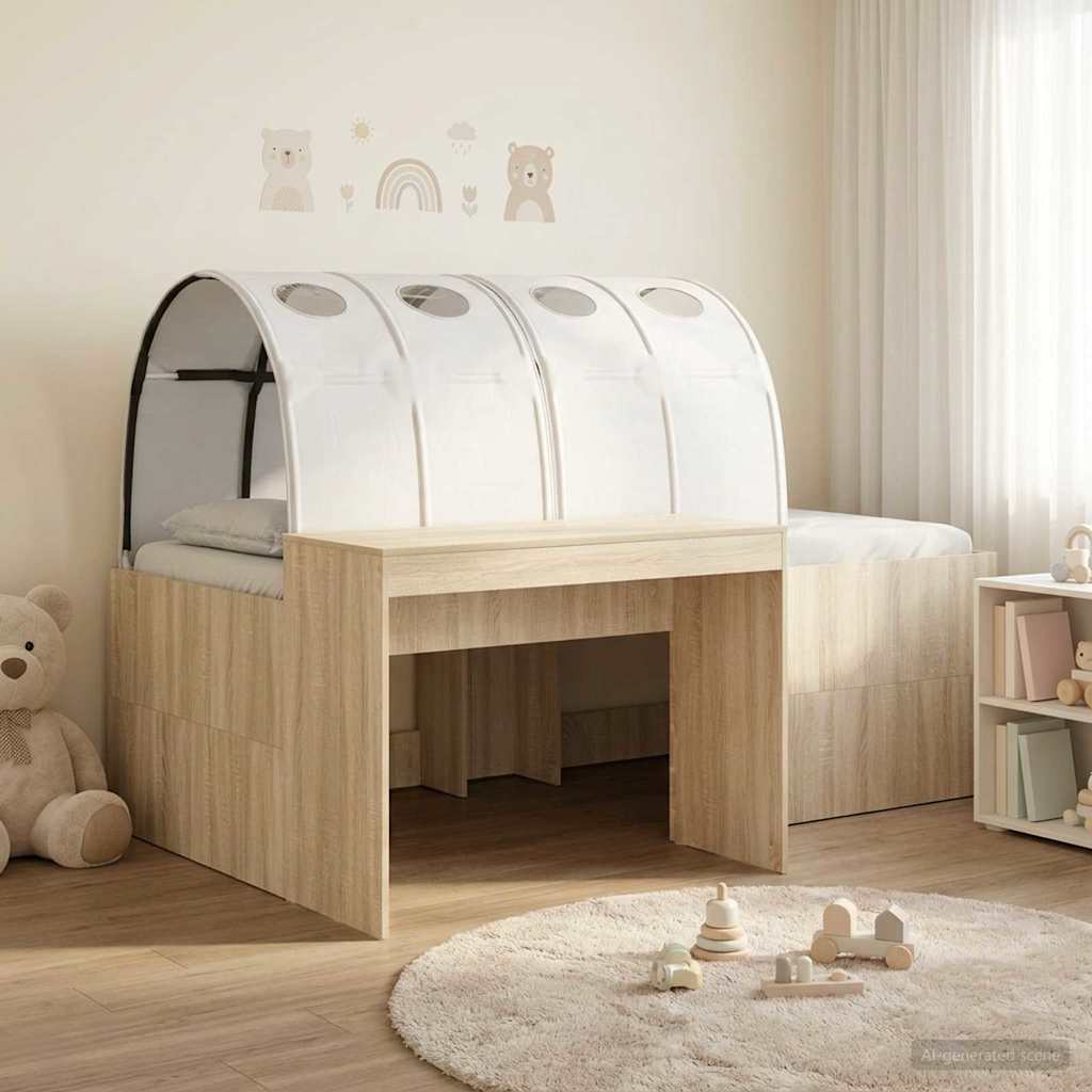 Bed met Tunnel 3 st Artisian Eik en Wit Bewerkt hout is nu te koop bij PeponiXL, paradijselijk wonen!