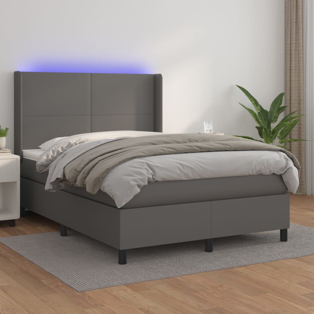 Boxspring met matras en LED kunstleer grijs 140x190 cm is nu te koop bij PeponiXL, paradijselijk wonen!