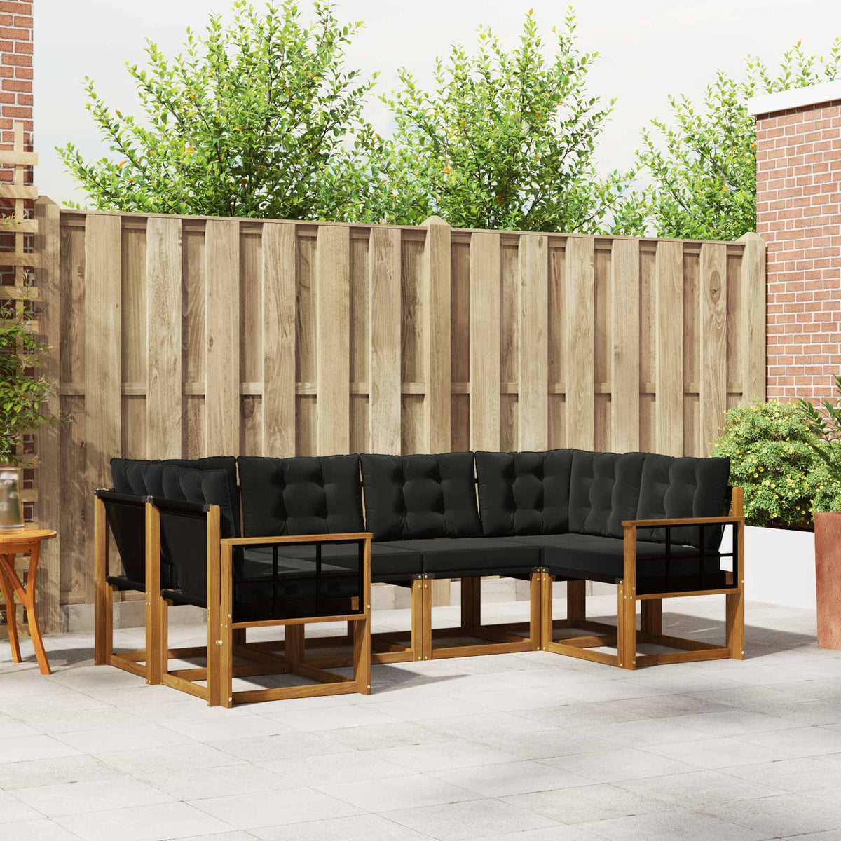 Buiten bankenset met kussen 6 pcs Naturel en Zwart is nu te koop bij PeponiXL, paradijselijk wonen!