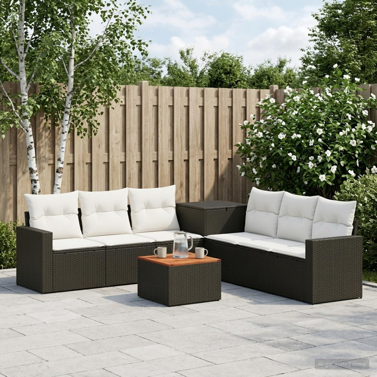 Bankstel 8 st Zwart en Cream Wit Poly Rattan en Staal is nu te koop bij PeponiXL, paradijselijk wonen!