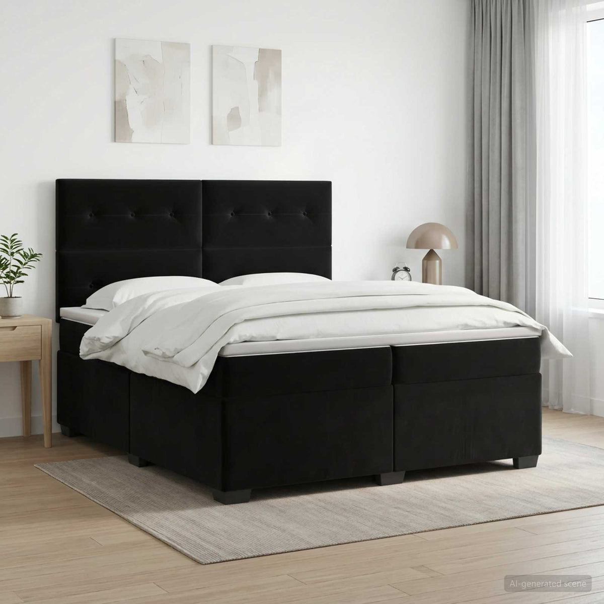 Boxspringbed met matras Zwart 200 x 200 cm Fluweel is nu te koop bij PeponiXL, paradijselijk wonen!