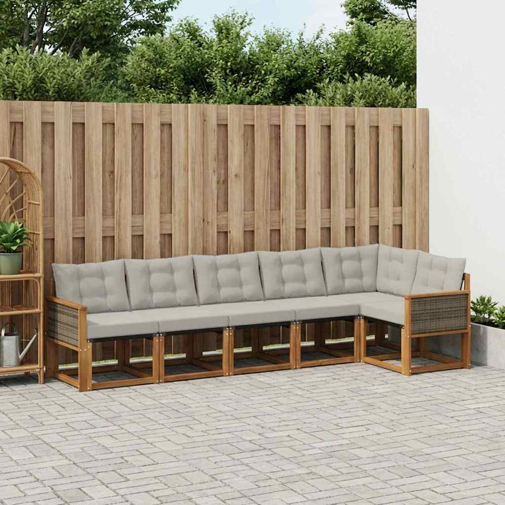 Buiten bankenset met kussen 6 pcs Naturel en lichtgrijs is nu te koop bij PeponiXL, paradijselijk wonen!