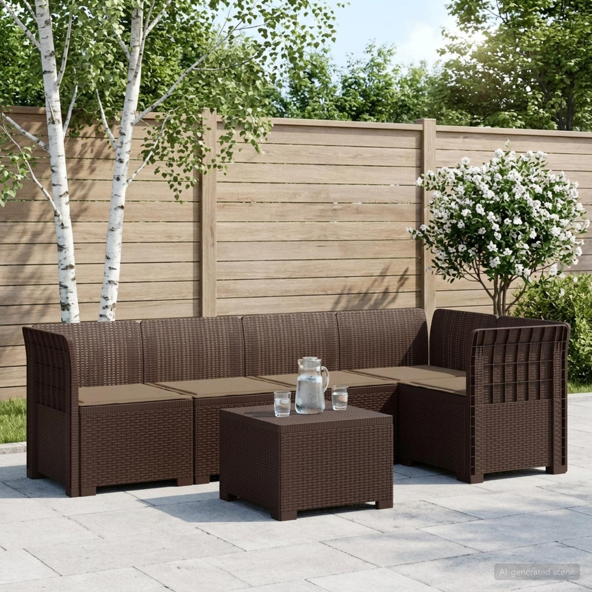 5-Zits Tuin Sofa met Kussens Rattan Look PP Bruin is nu te koop bij PeponiXL, paradijselijk wonen!