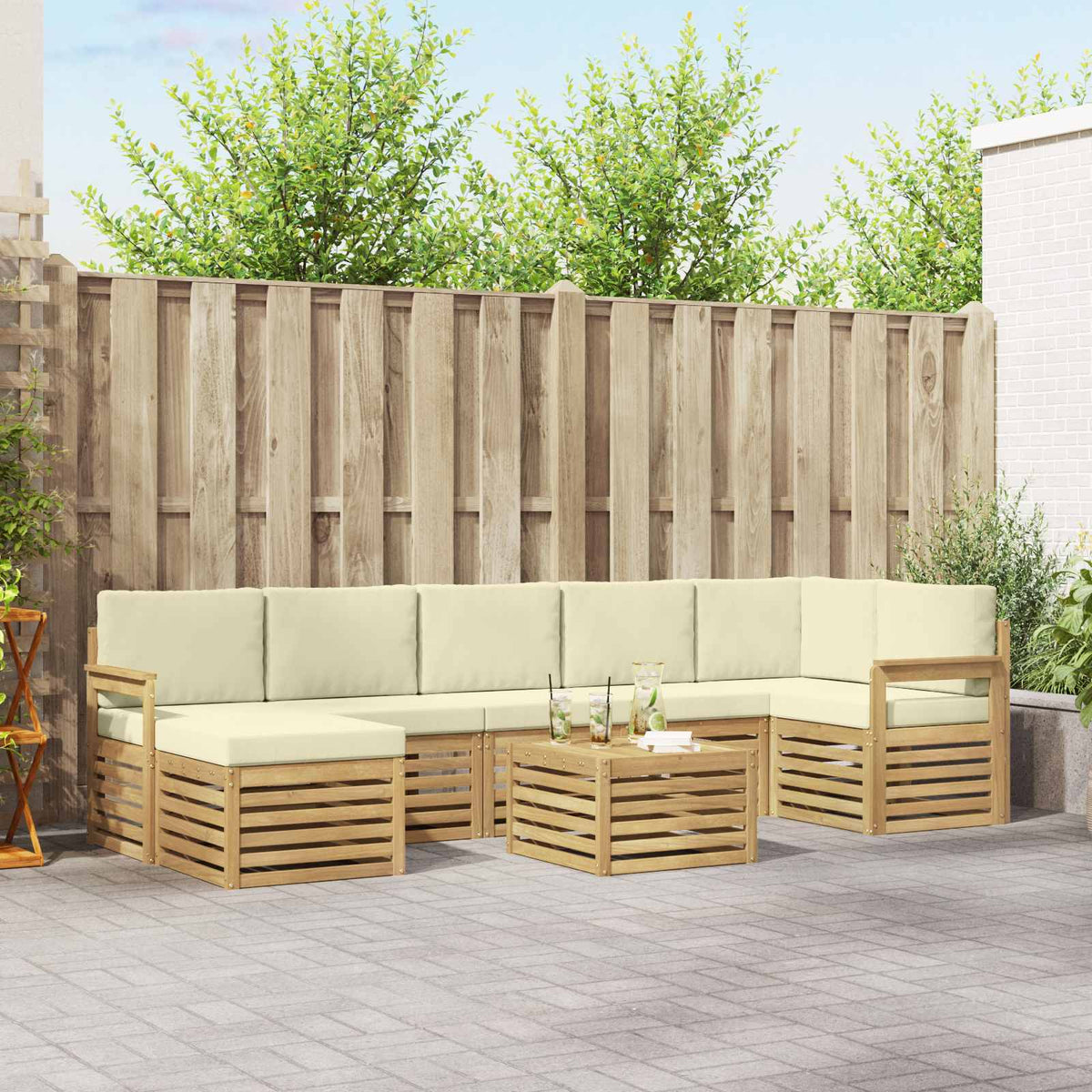 Buiten bankenset 8 pcs Wit en crèmekleurig 59 x 59 x 37 cm is nu te koop bij PeponiXL, paradijselijk wonen!