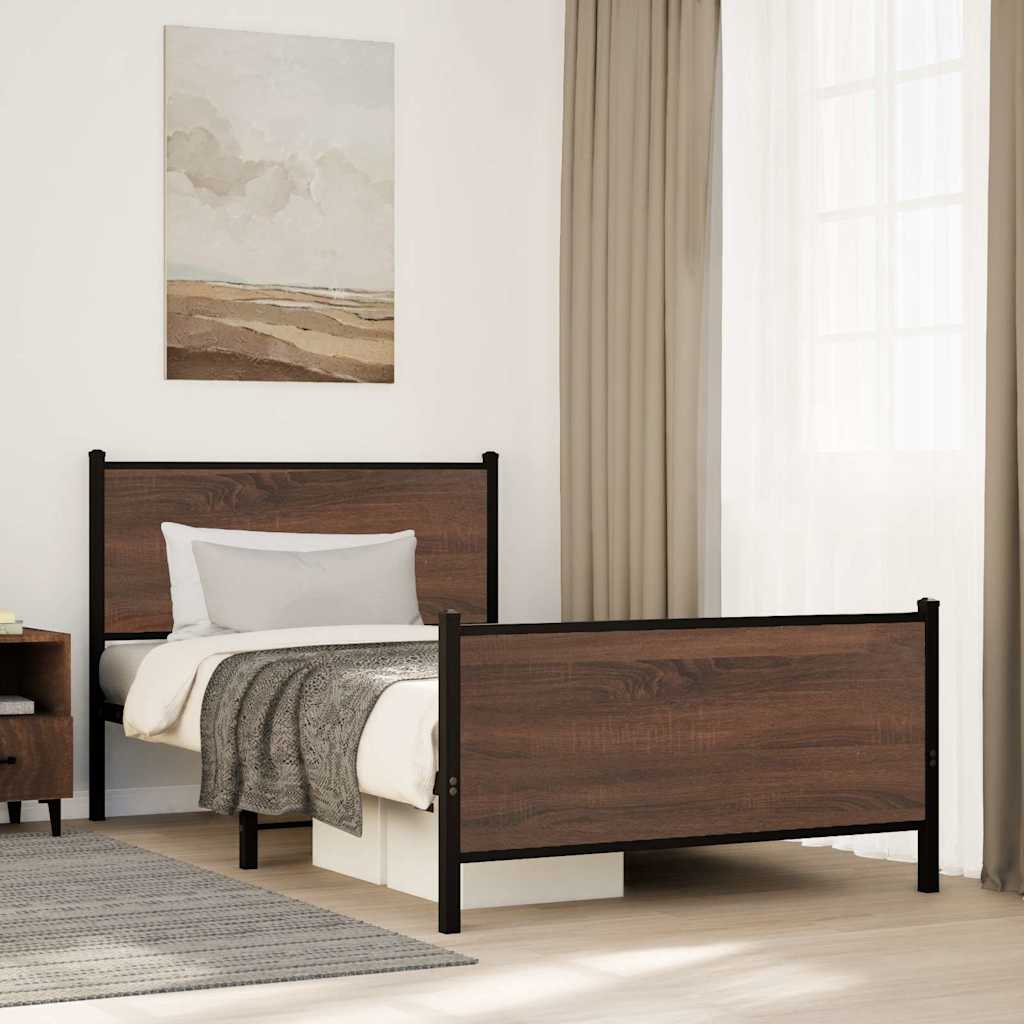 Bedframe zonder matras metaal bruin eikenkleurig 100x200 cm is nu te koop bij PeponiXL, paradijselijk wonen!
