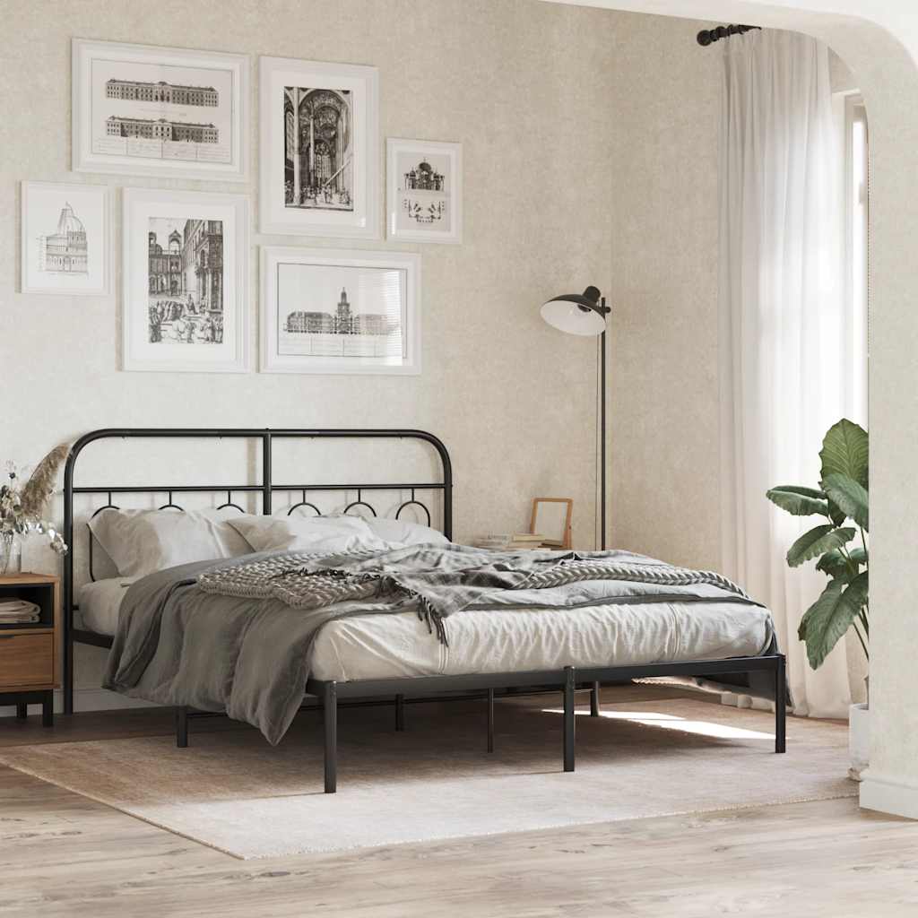 Bedframe met hoofdbord metaal zwart 135x190 cm is nu te koop bij PeponiXL, paradijselijk wonen!