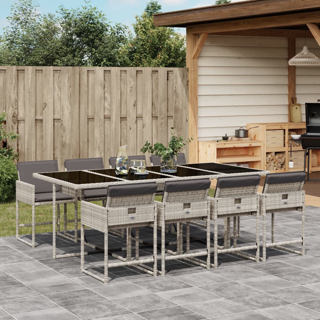 9-delige Tuinset met kussens poly rattan lichtgrijs is nu te koop bij PeponiXL, paradijselijk wonen!