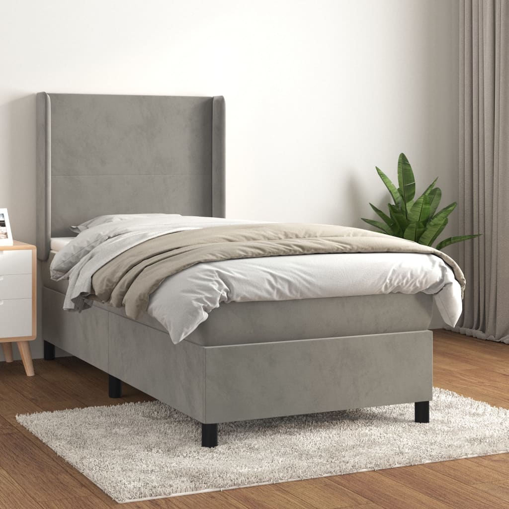 Boxspring met matras fluweel lichtgrijs 90x190 cm is nu te koop bij PeponiXL, paradijselijk wonen!