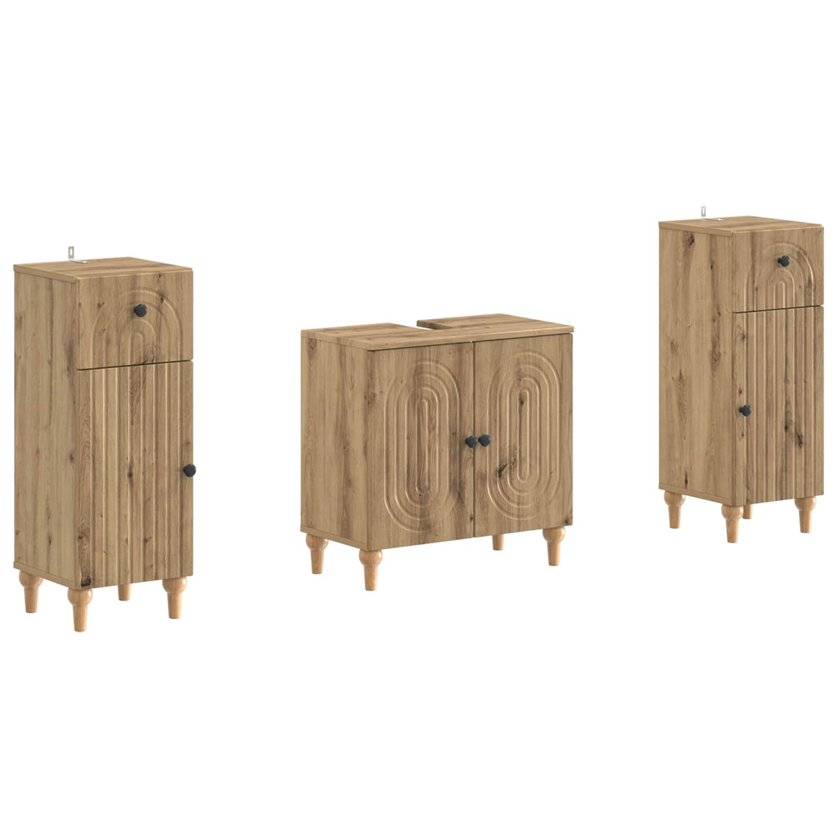2-delige Badkamerkast Set ALKMAAR Artisanaal eiken Bewerkt hout is nu te koop bij PeponiXL, paradijselijk wonen!