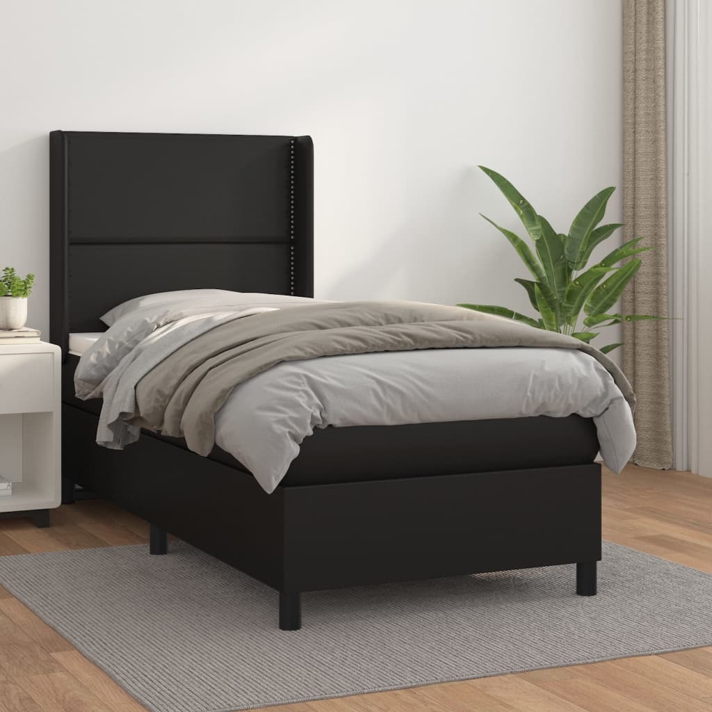 Boxspring met matras kunstleer zwart 100x200 cm is nu te koop bij PeponiXL, paradijselijk wonen!