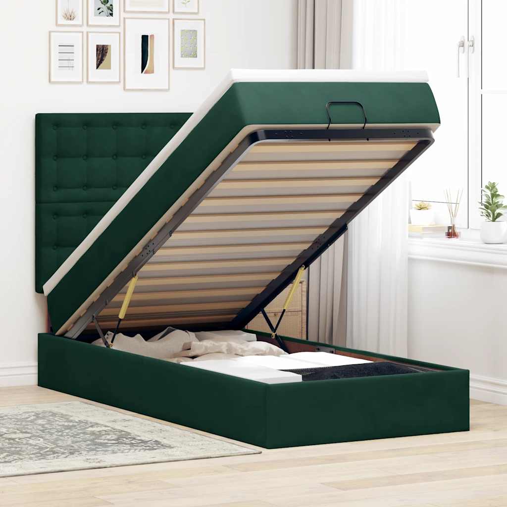 Ottoman bed met matrassen 90x200cm fluweel donkergroen is nu te koop bij PeponiXL, paradijselijk wonen!