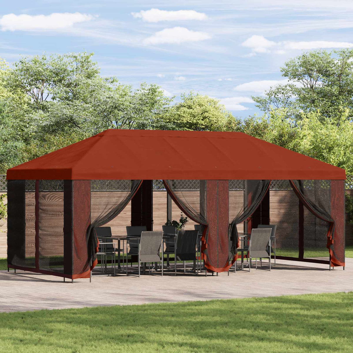 Paviljoen met zijwanden 6 x 3 m Terracotta Polyester en staal is nu te koop bij PeponiXL, paradijselijk wonen!