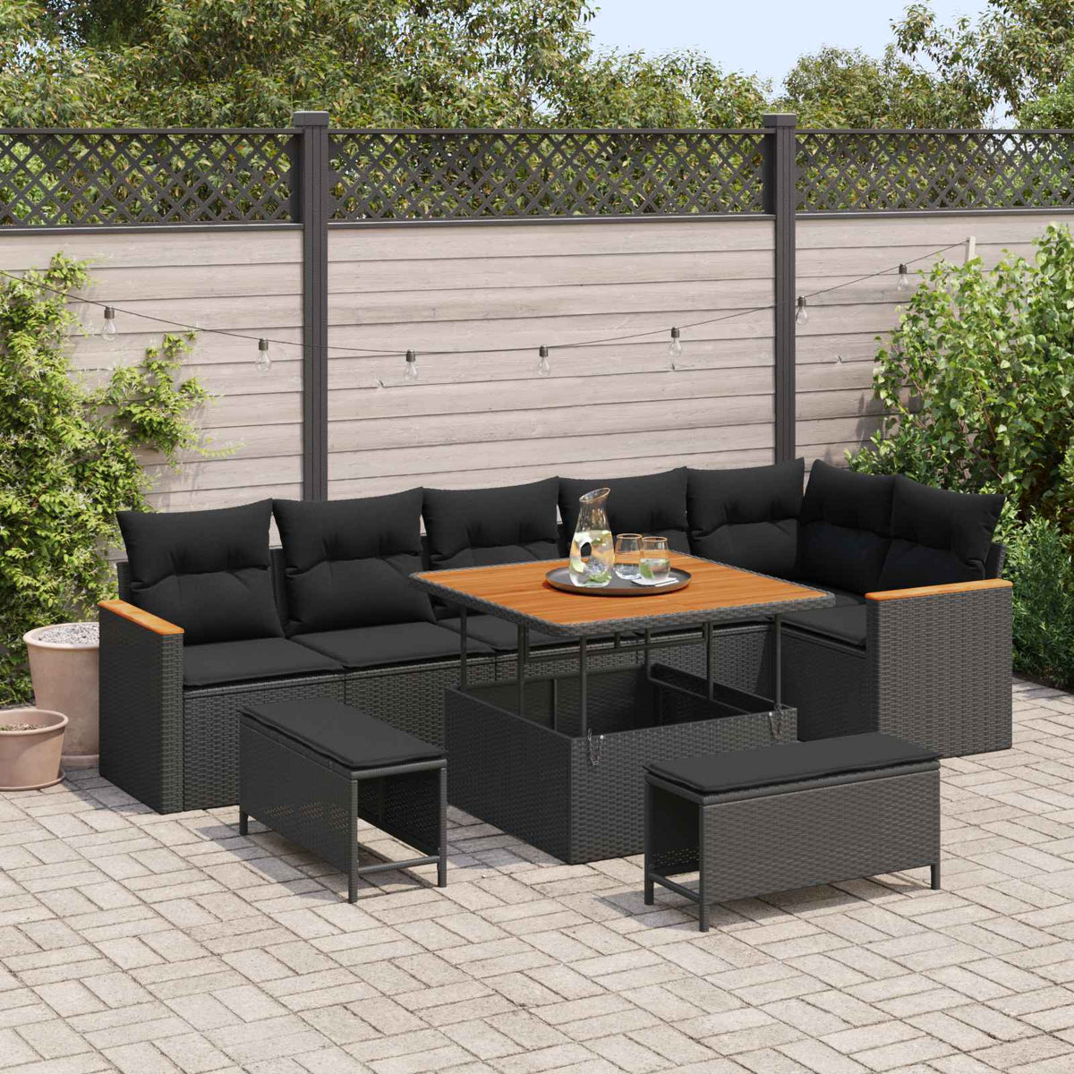 Tuin Sofa Set met kussen 9 pcs Zwart Poly riet is nu te koop bij PeponiXL, paradijselijk wonen!