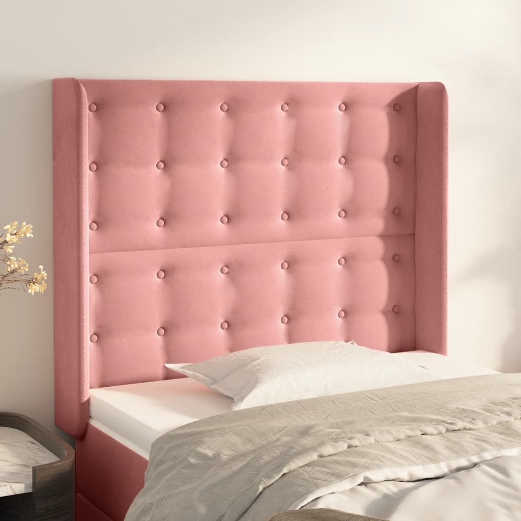Hoofdbord met randen 103x16x118/128 cm fluweel roze is nu te koop bij PeponiXL, paradijselijk wonen!
