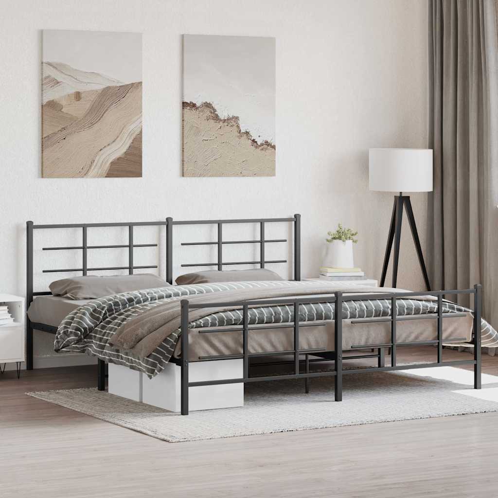 Bedframe met hoofd- en voeteneinde metaal zwart 193x203 cm is nu te koop bij PeponiXL, paradijselijk wonen!