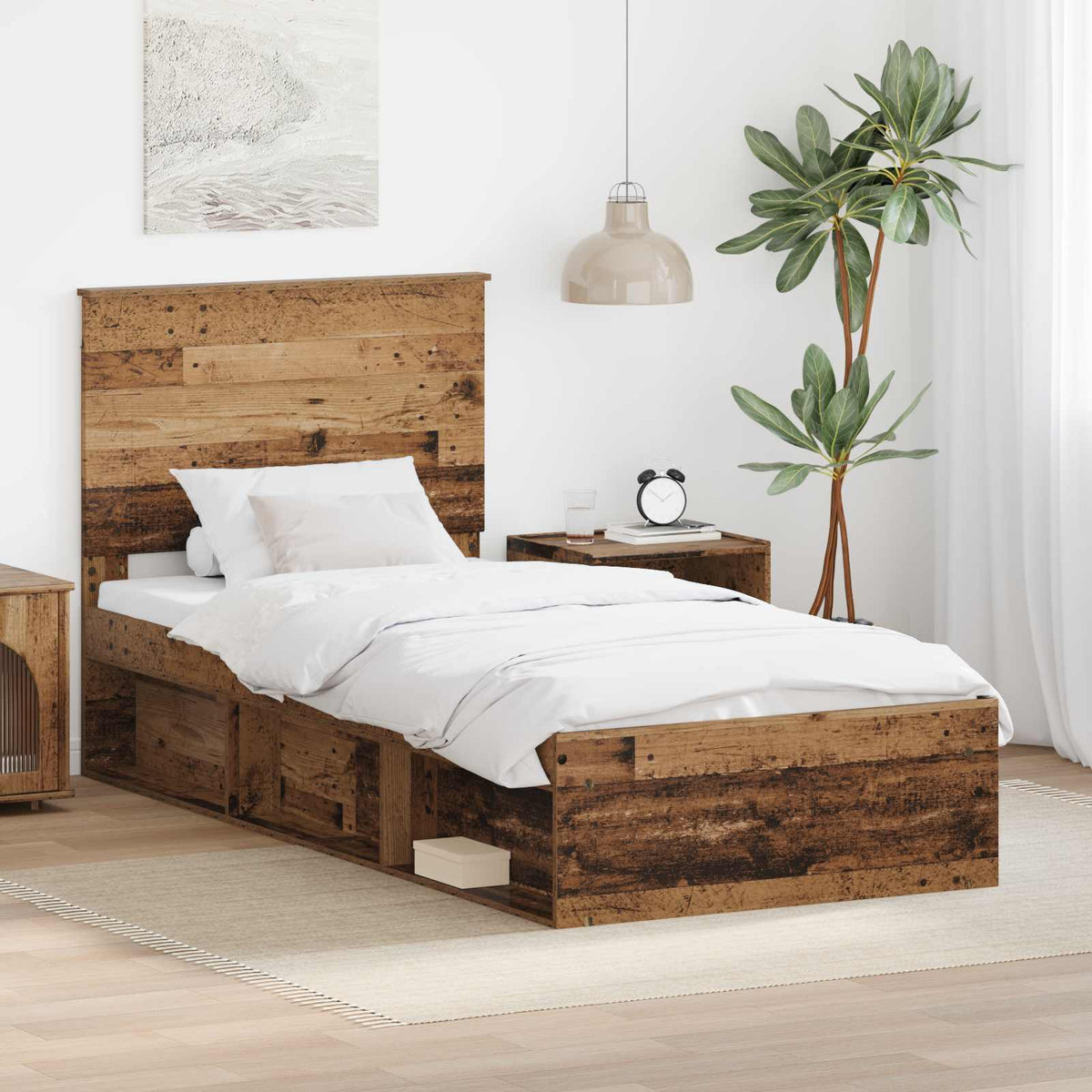 Bedframe met hoofdeinde Oudhout 75 x 190 cm Massief grenenhout is nu te koop bij PeponiXL, paradijselijk wonen!