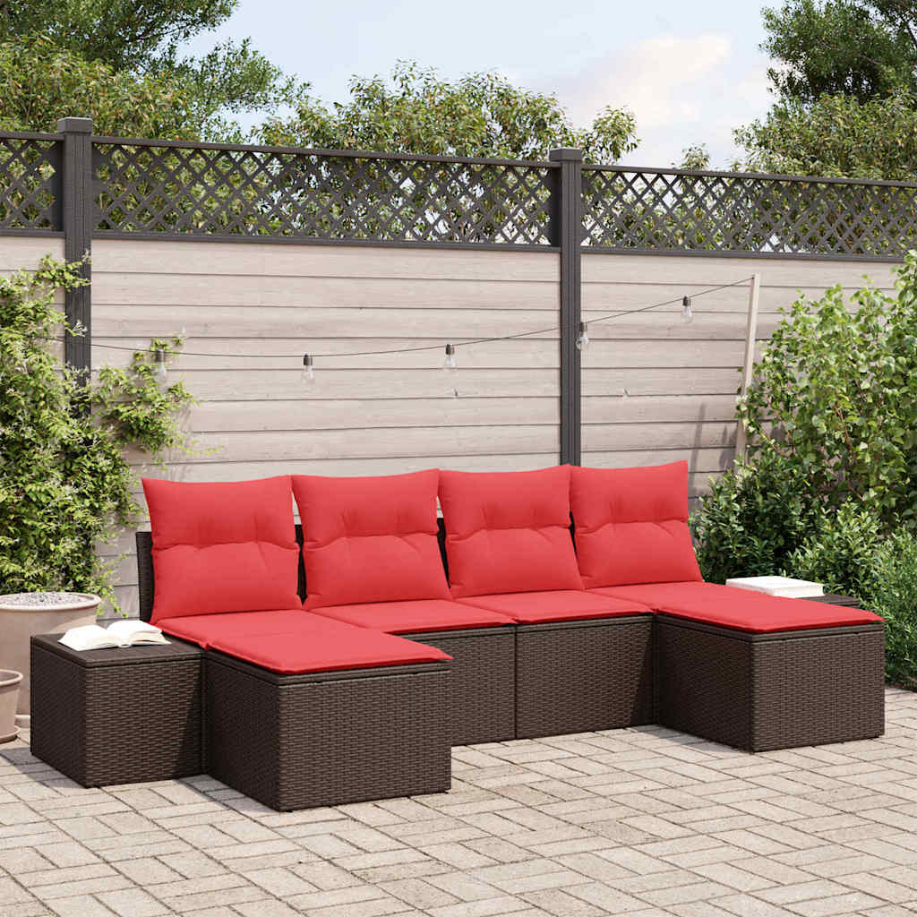 Tuin Sofa Set met kussen 6 pcs Bruin poly rattan is nu te koop bij PeponiXL, paradijselijk wonen!