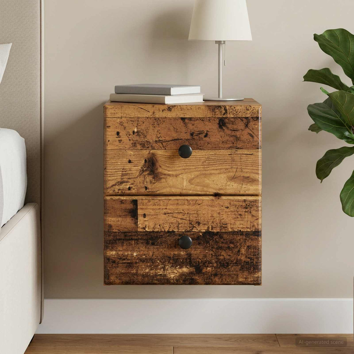 Wandbeugel Bedkast Oud hout 34,5 x 33 x 40 cm Bewerkt hout is nu te koop bij PeponiXL, paradijselijk wonen!
