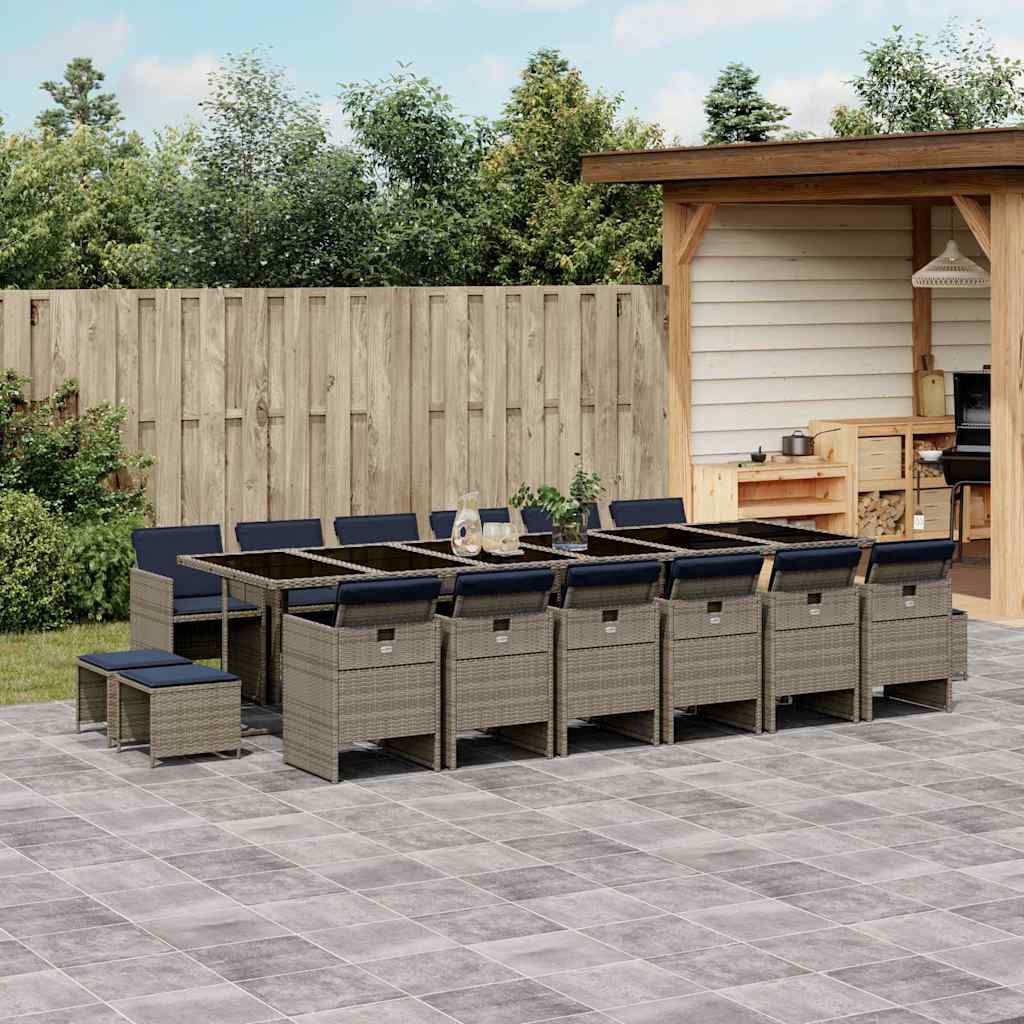 17-delige tuinset met kussens, grijs polyrotan is nu te koop bij PeponiXL, paradijselijk wonen!