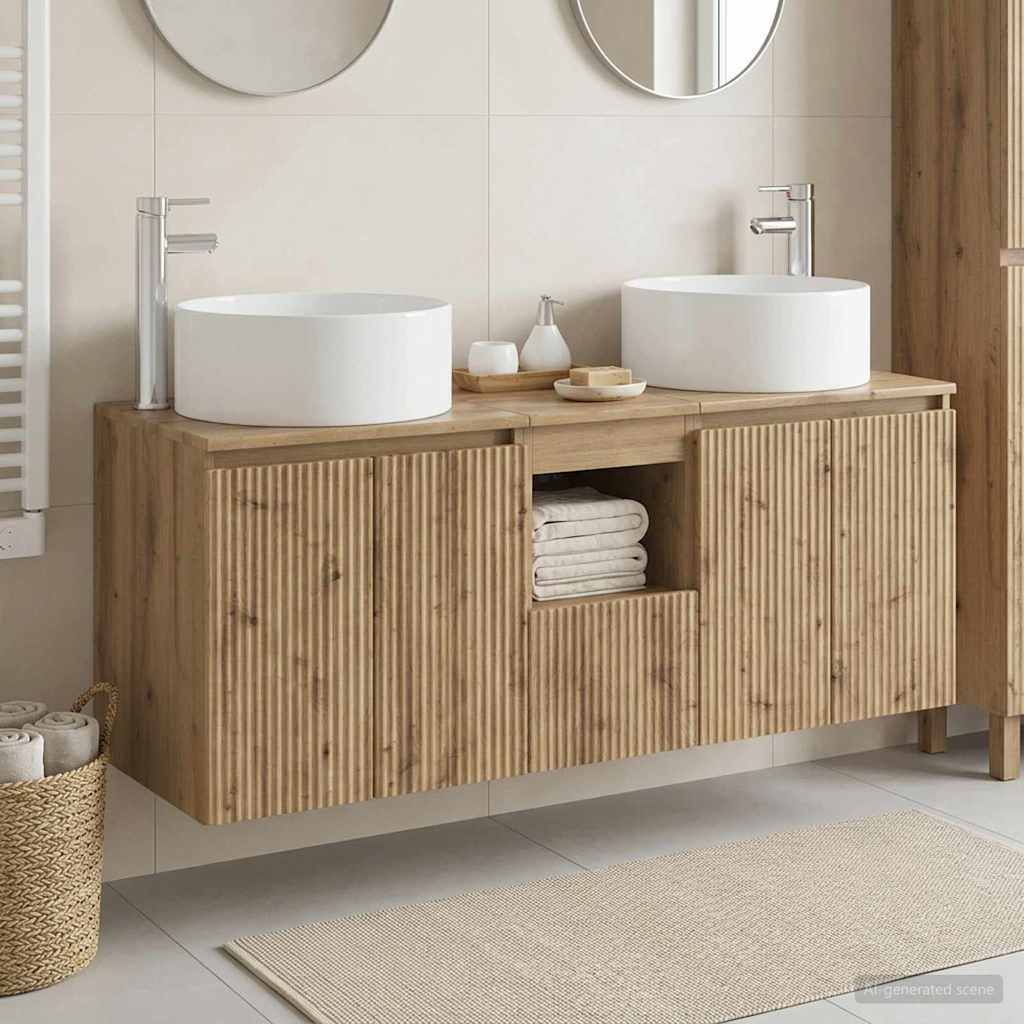 Badkamerkastenset 3 st Artisanaal eiken 49,5 x 44,5 x 65,5 cm is nu te koop bij PeponiXL, paradijselijk wonen!