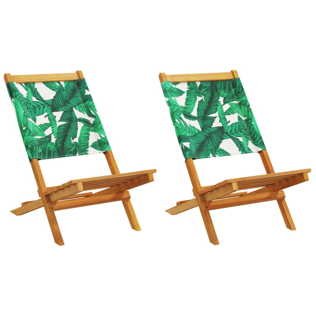 Tuinstoelen 2 st bladpatroon massief acaciahout en stof is nu te koop bij PeponiXL, paradijselijk wonen!