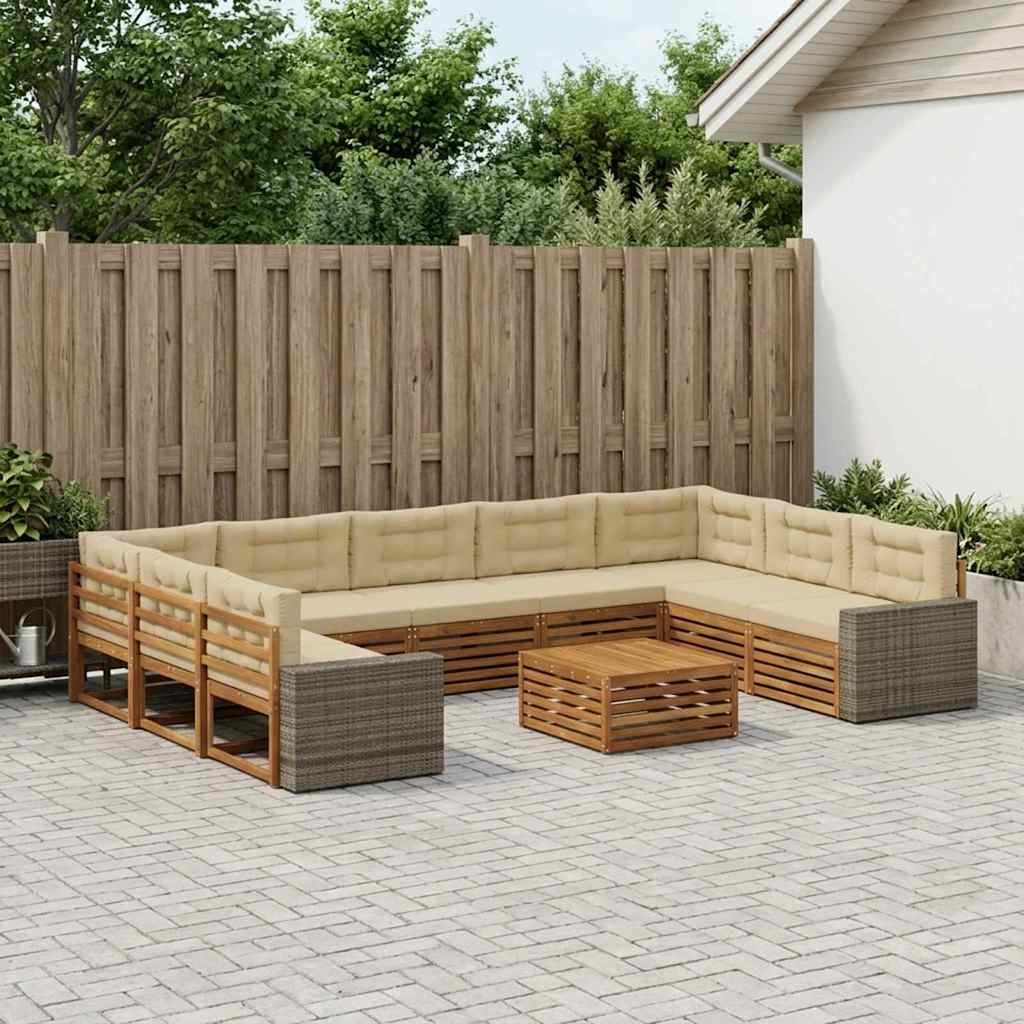 Buiten bankenset 10 pcs Natuurlijk en Beige Massief Acaciahout is nu te koop bij PeponiXL, paradijselijk wonen!