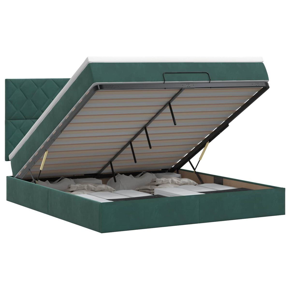 Ottoman bed met matras Donkergroen 140 x 200 cm Fluweel is nu te koop bij PeponiXL, paradijselijk wonen!