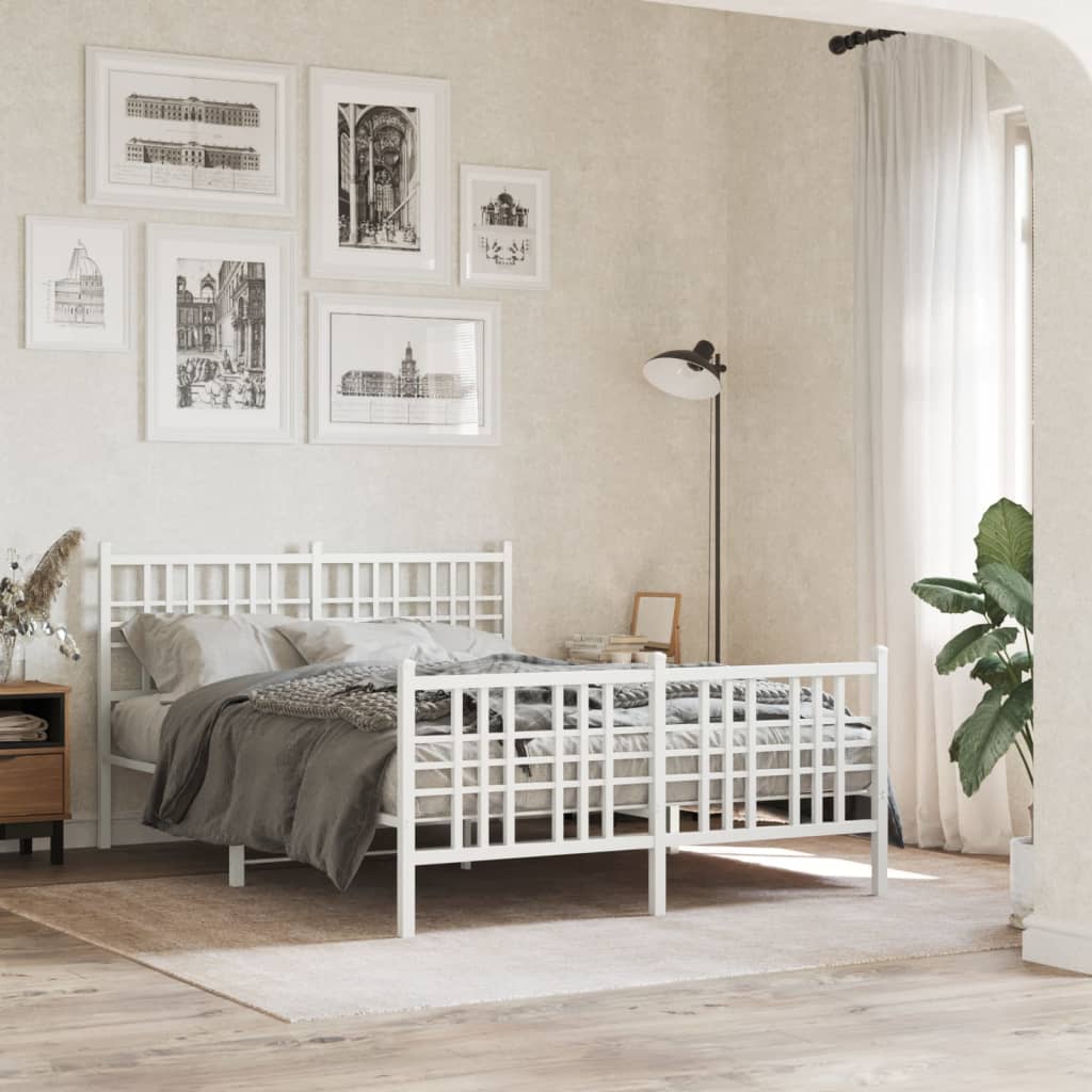 Bedframe met hoofd- en voeteneinde metaal wit 140x200 cm is nu te koop bij PeponiXL, paradijselijk wonen!
