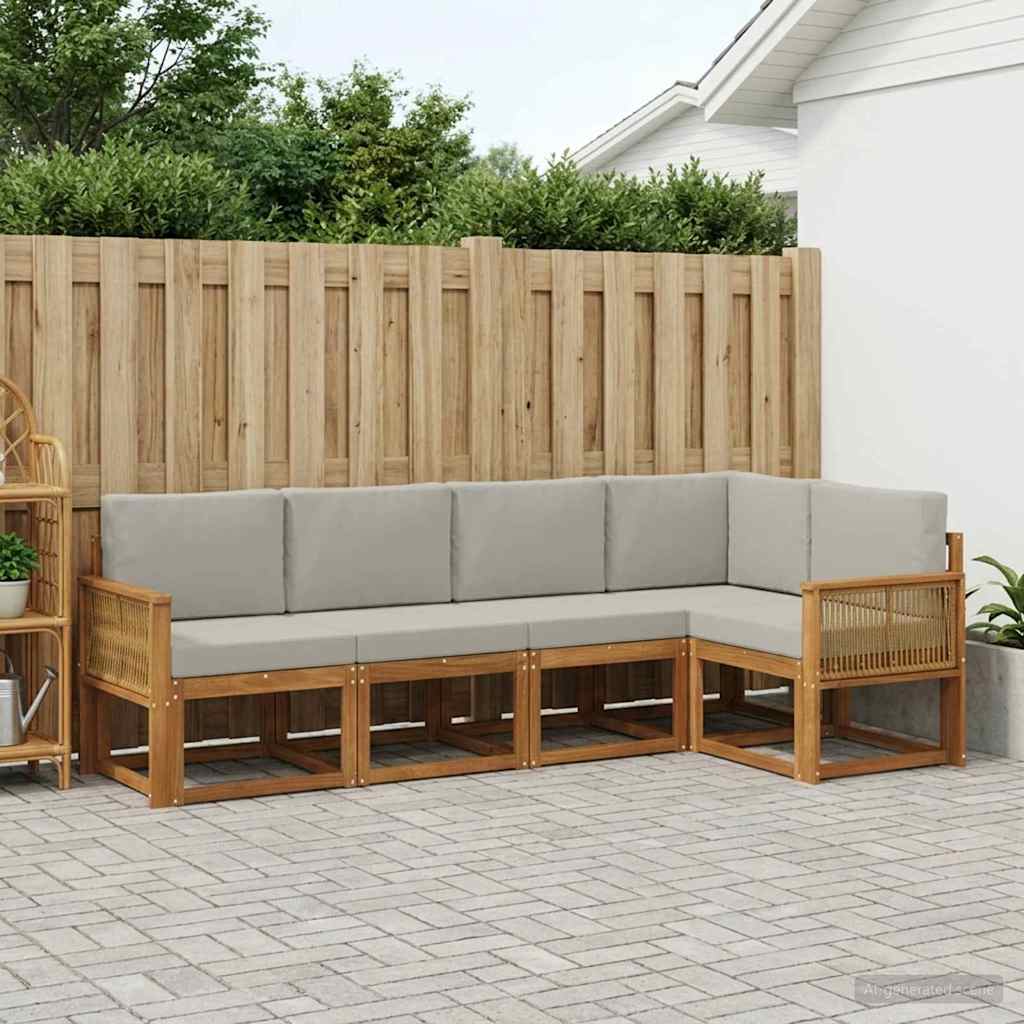 Buiten bankenset 5 pcs Naturel en lichtgrijs Polyester is nu te koop bij PeponiXL, paradijselijk wonen!
